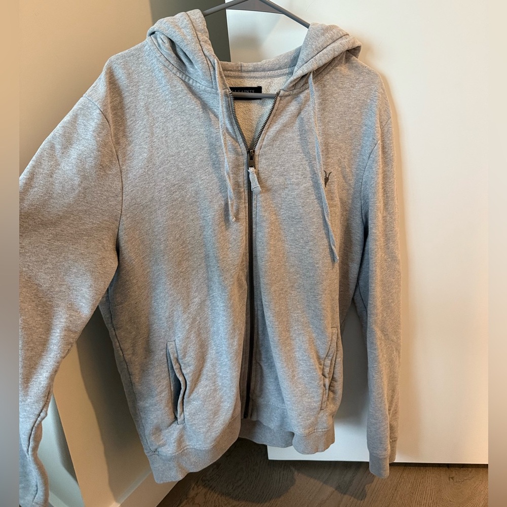 All Saints Gray Zip-Up Hoodie